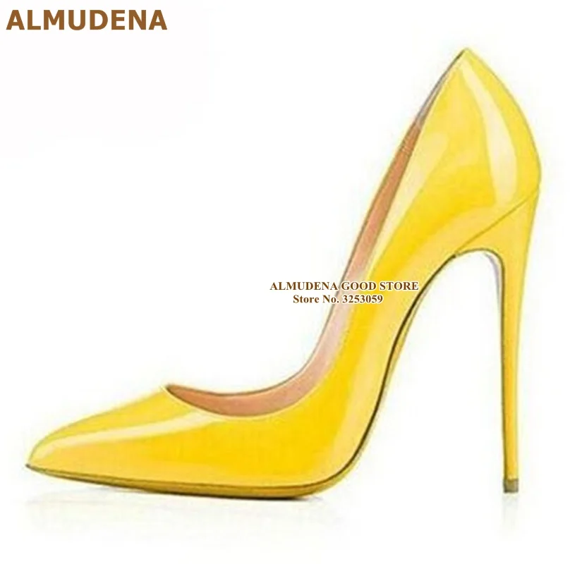 ALMUDENA/брендовые туфли-лодочки на шпильке 12, 10, 8 см модельные туфли из лакированной кожи дизайнерские свадебные туфли с острым носком на тонком каблуке размер 45