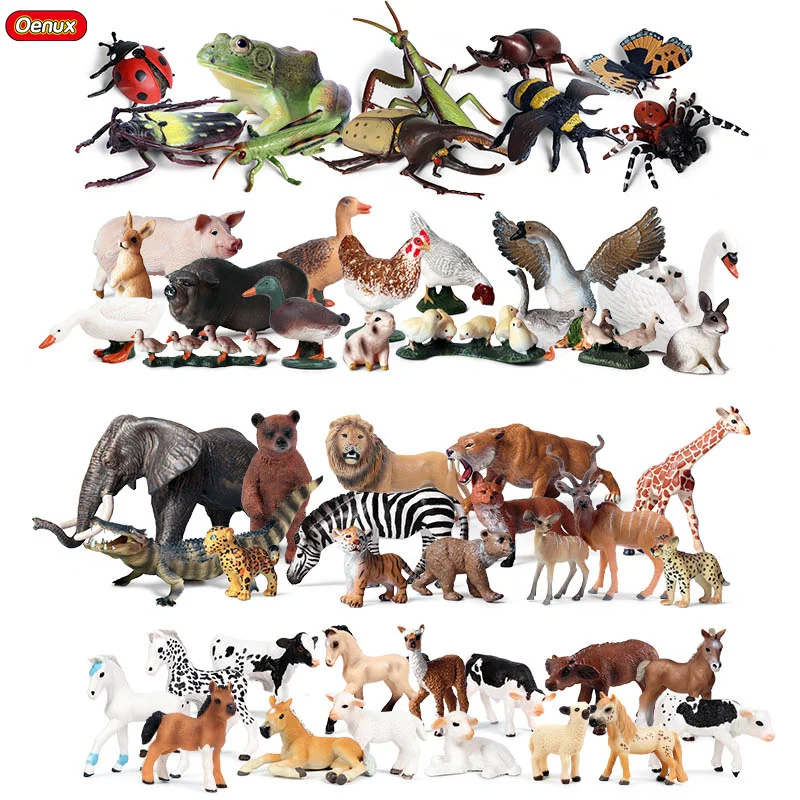 

Oenux Zoo Animal Models Toy Simulation Wild Lion Tiger Insect Action Figure Set Farm Horse Cow Pig Figurines Kid Xmas Gift