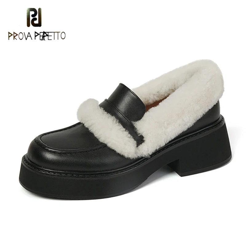 

Водонепроницаемые лоферы на платформе, из воловьей шерсти, с круглым носком, на толстом каблуке