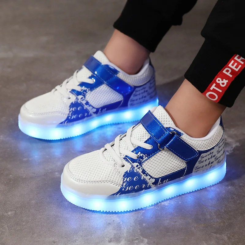 

2018 Fashion New USB Charging Led Children Shoes With Light Up Kids Boys&Girls Luminous Sneakers Glowing Shoes Wing Pink Black