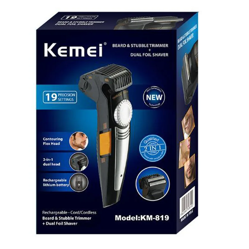 

kemei electric Shaver KM-819 2 in1 hair trimmer shaver twin blade cordless electric razor beard trimmer contouring flex head