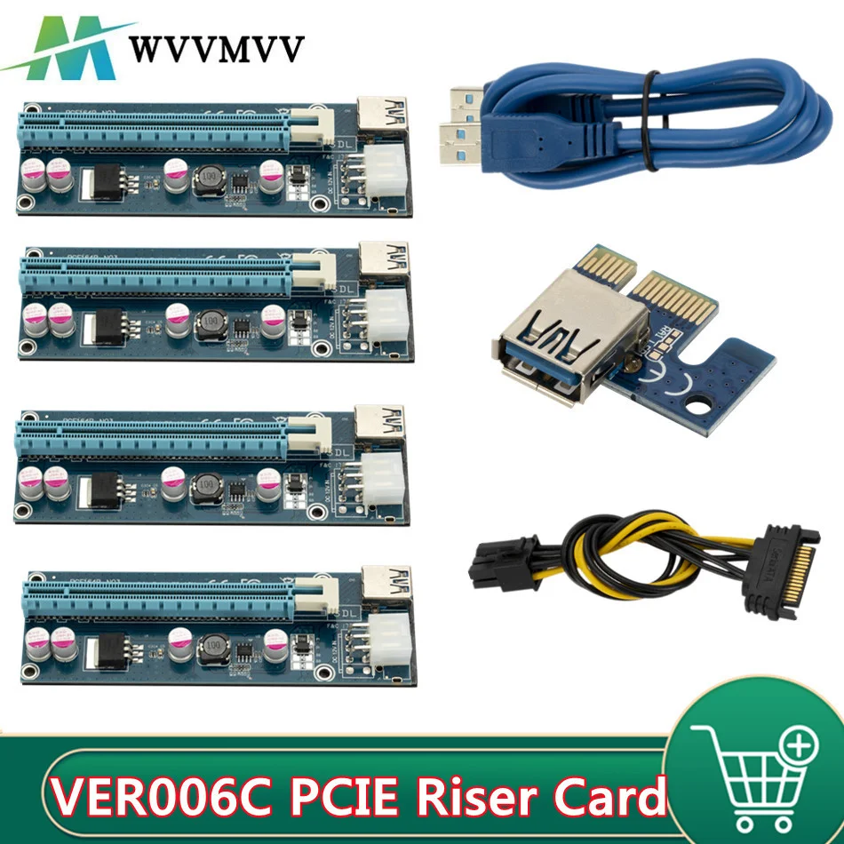 

1 PCS VER006C PCI Express PCIE PCI-E Riser Card 006C 6Pin 1x to 16x Extender USB 3.0 Cable SATA to IDE for Bitcoin Mining Miner