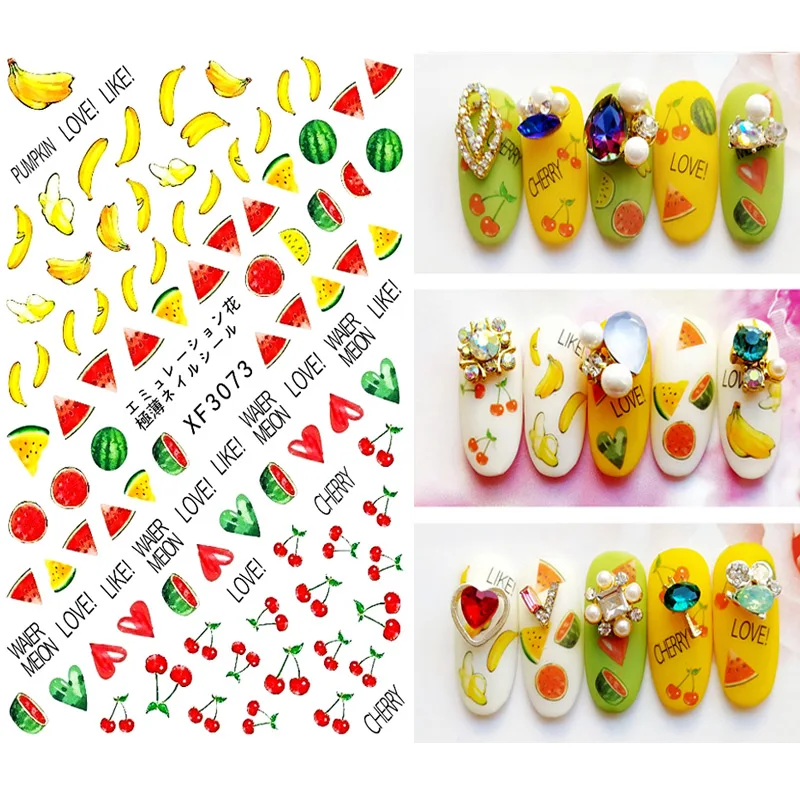 

1pcs Water Nail Decal Sticker fruit Leaf Tree Green Simple Summer Slider for Manicure Nail Art Watermark Tips XF3073