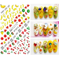 1pcs water nail decal sticker fruit leaf tree green simple summer slider for manicure nail art watermark tips xf3073