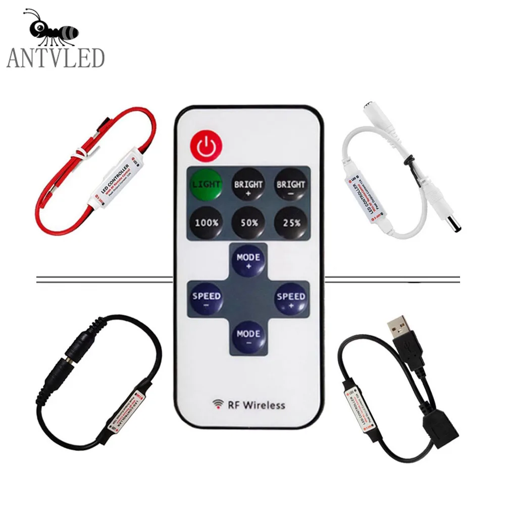 

Wireless RF 11Keys Remote Single Color LED Dimmer Controller DC/USB/Wire For 2835 3528 5050 5730 Led Strip Light DC5V-24V
