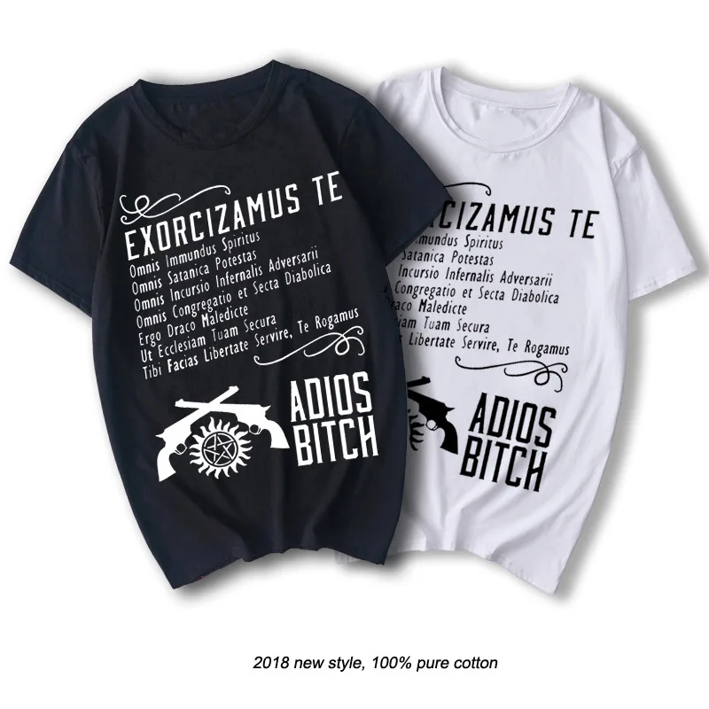 

100% Cotton T Shirts Brand Clothing Tops Tees Supernatural Exorcism Adios Bitch Men's T-shirt