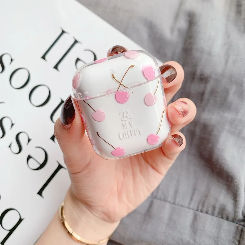 cherry Фруктовый Прозрачный чехол для Airpods прекрасный сладкий персик мизинец вишня идеальный дизайн для Apple Airpods2 bluetooth чехол для наушников - Цвет: cherry