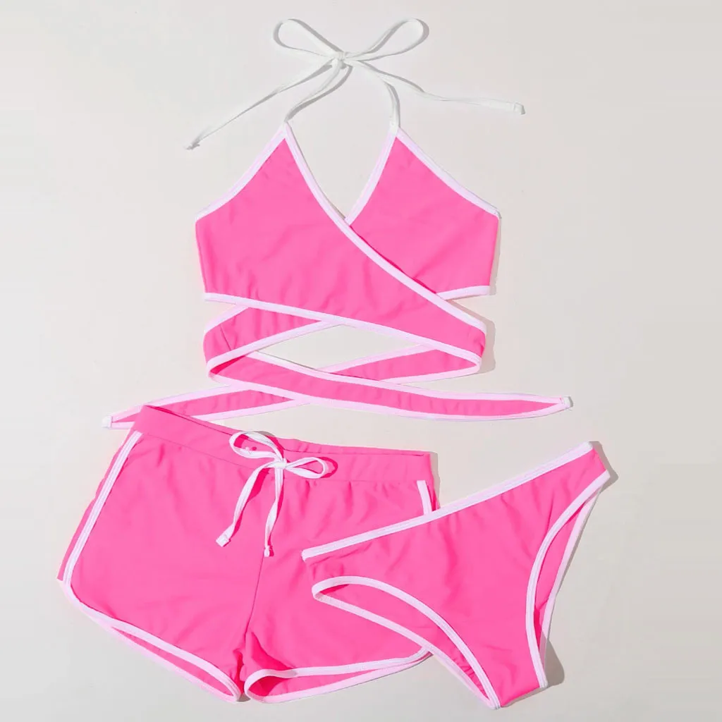 Комплект из трех предметов пляжный купальник летняя женская мода с короткими