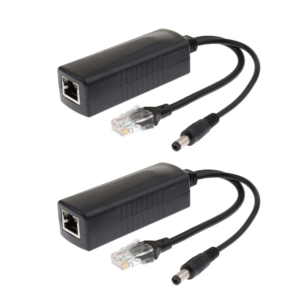 

2x Compliant with IEEE 802.3af/at Active PoE Splitter Power Over Ethernet Adapter (48V to 12V 2A) - Black