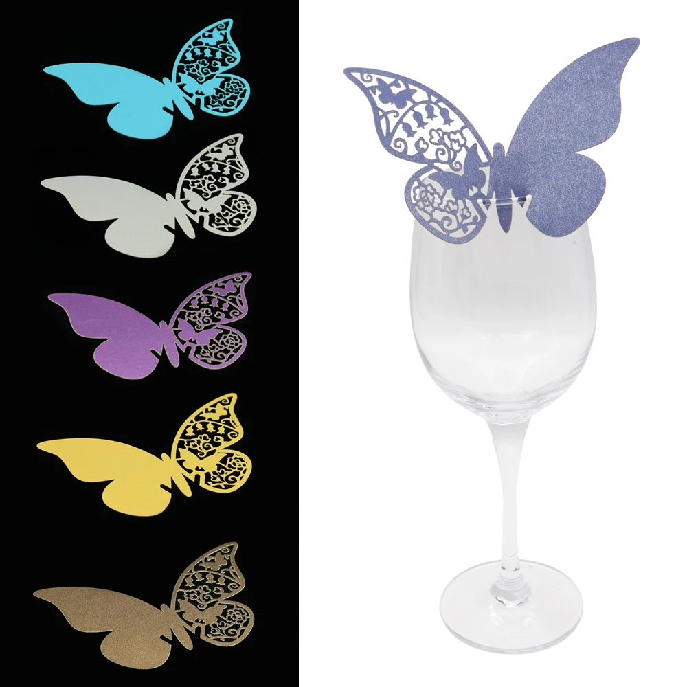 

50Pcs/Set Wedding Supplies Butterfly Name Place Card Holder Wedding Party Table Wine Glass Decoration Party Event Seat Marker