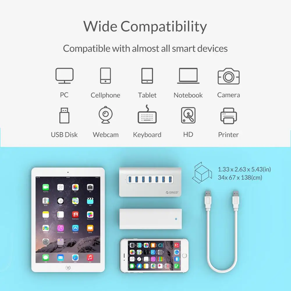 USB разветвитель ORICO алюминиевый с 7 портами 3 0 и адаптером питания 12 В|hub mac|orico usb hubusb