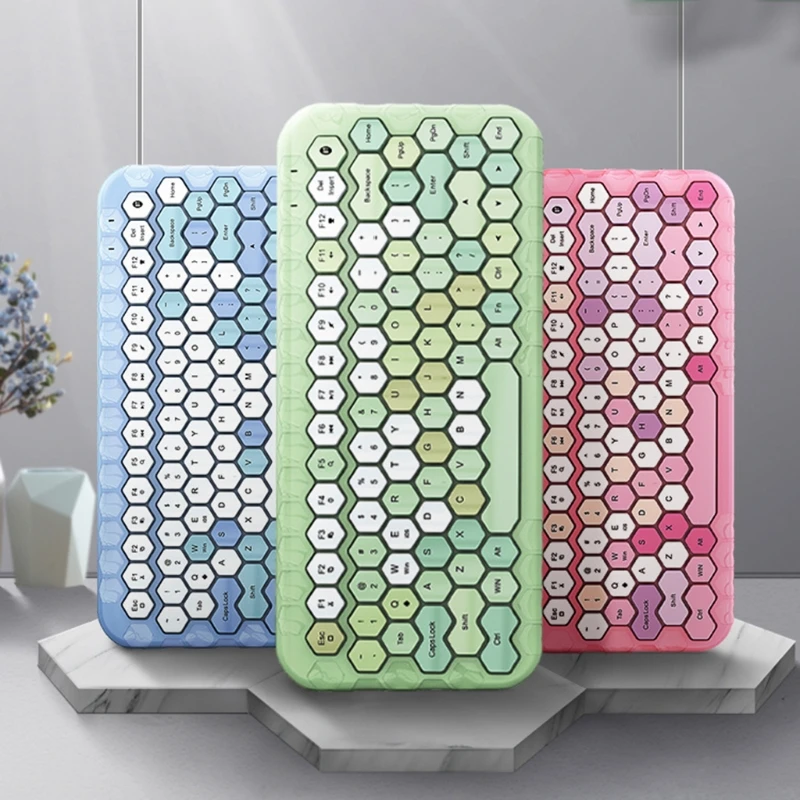 

2.4G Wireless Bluetooth Keyboard Mouse Set Sweet Color Prismatic 83-Keys Silent Multimedia Keyboard for PC Laptop Mobile Phone