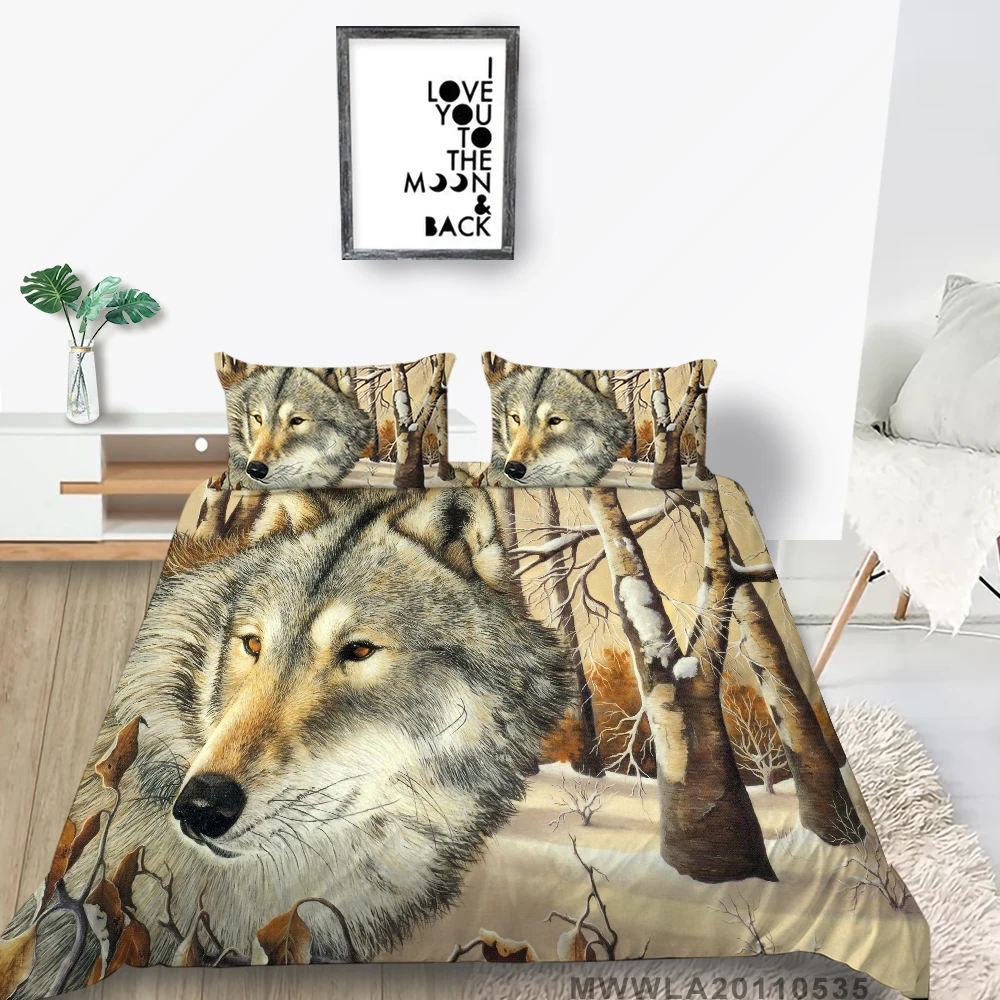 

Winter Forest Bed Set Double Artistic 3D Wolf Duvet Cover For Kids Full Single Twin Queen King Creative Vintage Bedding Set