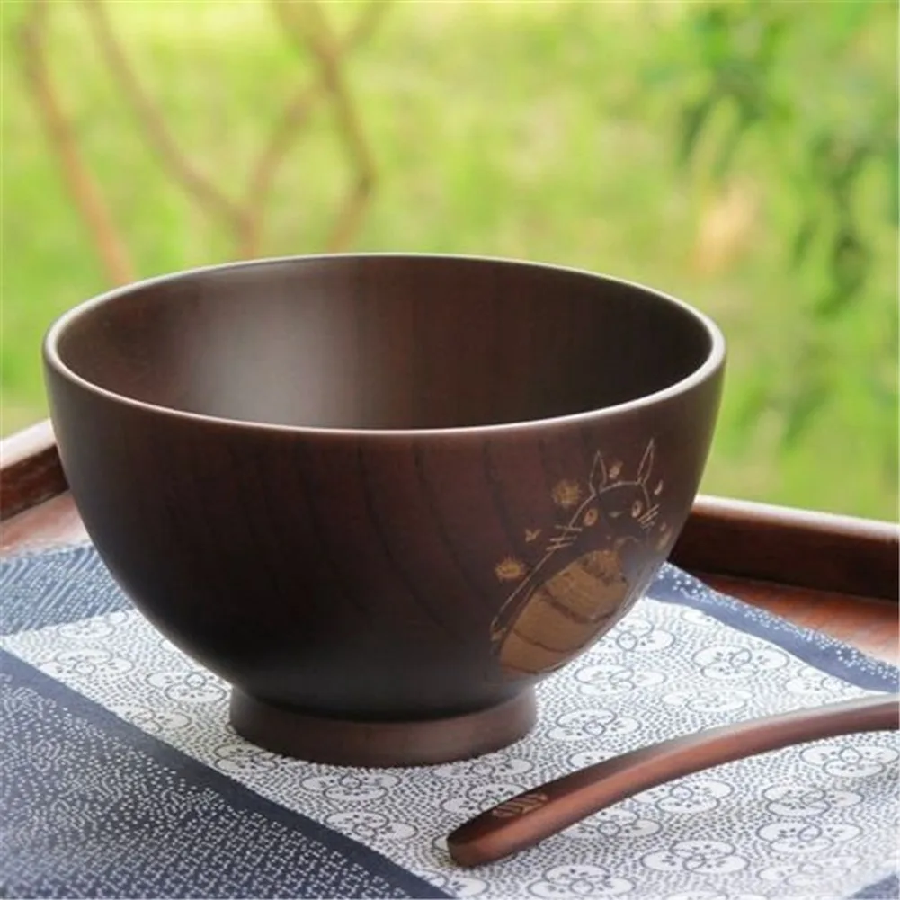 1PC Japanese Style Wooden Bowl Cartoon Totoro Soup Salad Rice Noodle Bowls Natural Jujube Kids Original Wood Tableware | Дом и сад