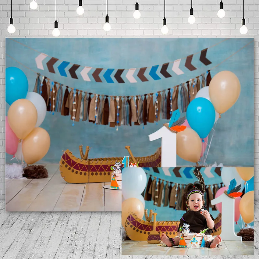

Фон Avezano с изображением торта на 1-й день рождения, голубой воздушный шар, корабль, фон для фотосъемки, декор для фотостудии