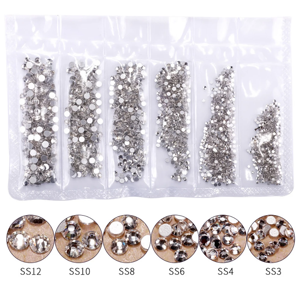 

1440pcs Rainbow Rose Gold Shiny Rhinestone for Nails AB Color SS3-12 Glass Crystal Flame Diamond Stones 3D Nail Art Decorations