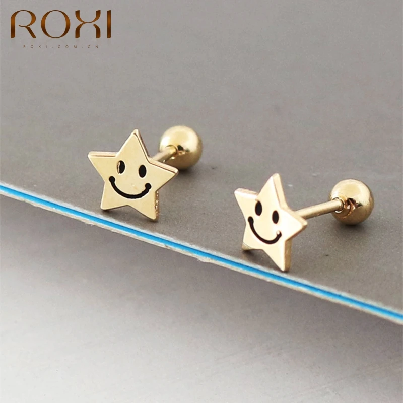 

ROXI Star Smile Screw Earrings For Women Silver 925 Earring 2021 Trend Ear Bone Nail Piercing Stud Earrings Fine Jewelry Gifts