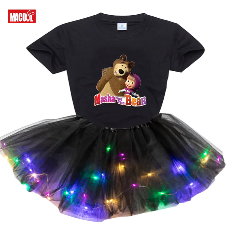 

Tutu Girls Dress Fashion Light LED Tutu Dress+t Shirt 2 Pcs Set Kid Girls Party Summer Girl T Shirts Rainbow Tutu Dress T Shirt