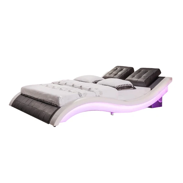New arrival 2020 Modern design bedroom sets LED lighting white color real leather bed | Beds