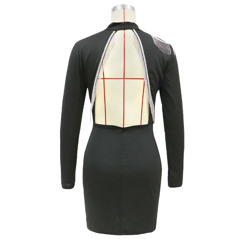 

Women's Dress Autumn Winter Sexy Hollow Backless Party Dresses for Women Long Sleeve Tassel Bodycon Elegant Evening Vestidos