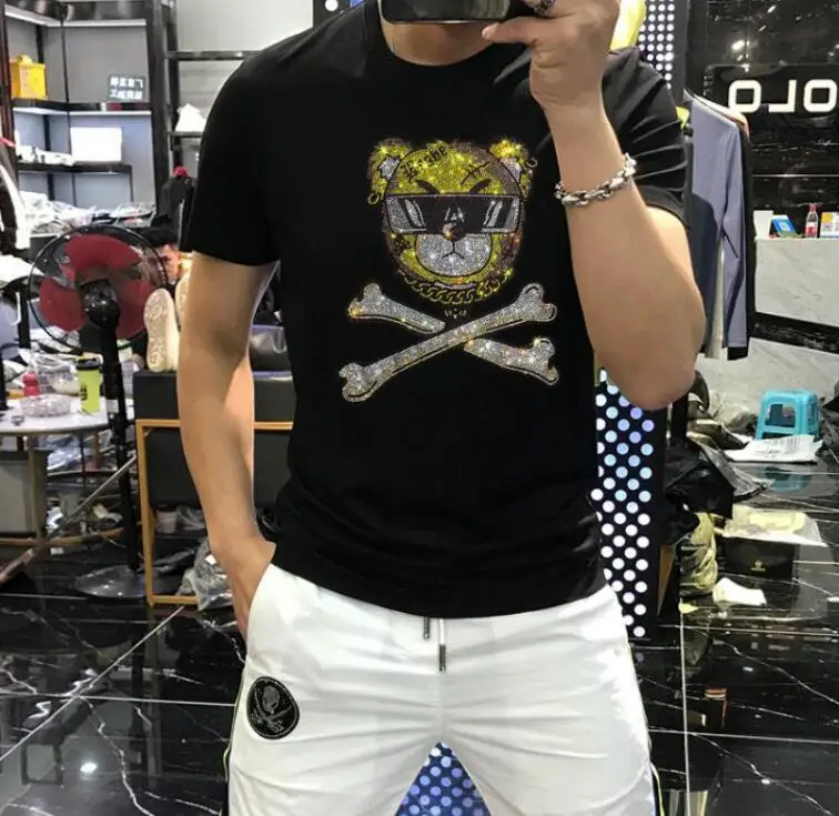 

Brand Fashions Casual Slim Fit short Sleeve Men tShirt Streetwear Clothes Diamond stone T-Shirts Mens High Quality