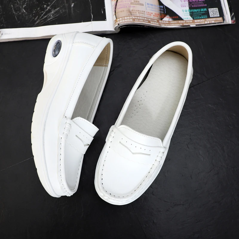 Plardin Women Loafers Shoes Genuine Leather Slip On Walking Shoes White Sneakers Casual Shoes Ballet Flats Hospital Nurse Shoes