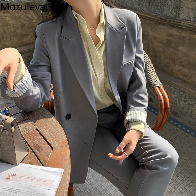 

Mozuleva 2022 Elegant Double Breasted Women Blazer Jackets Ladies Notched Collar Long Sleeve Suit Coats Autumn Female Outwear