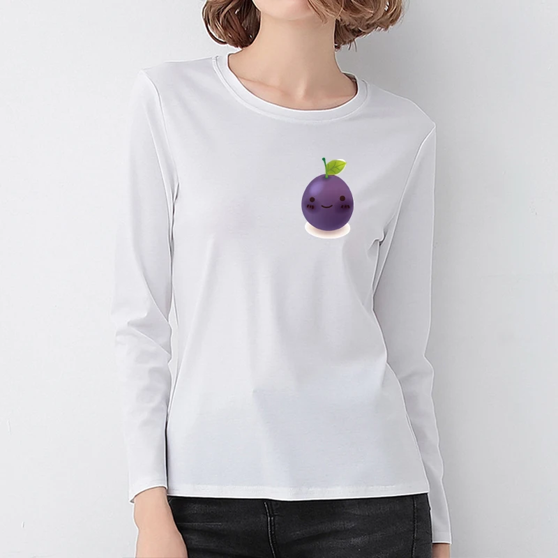 Женская свободная футболка с принтом баклажан повседневные корейские топы