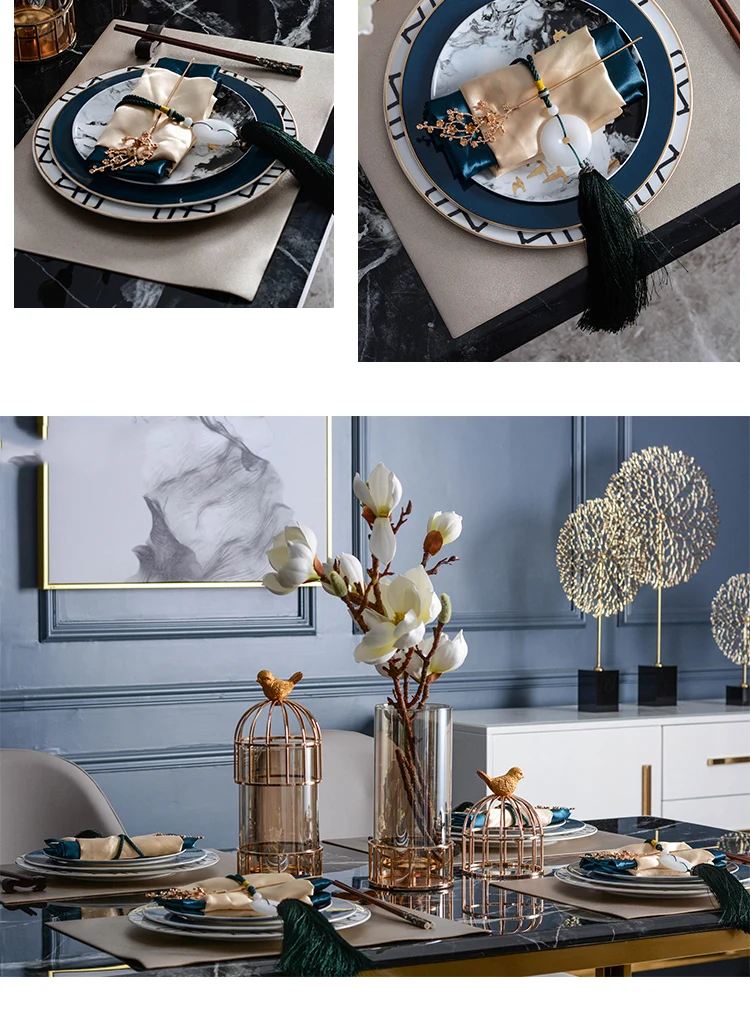 Китайский чернильный золотой узор птица Ресторан Стейк блюдо тарелки набор