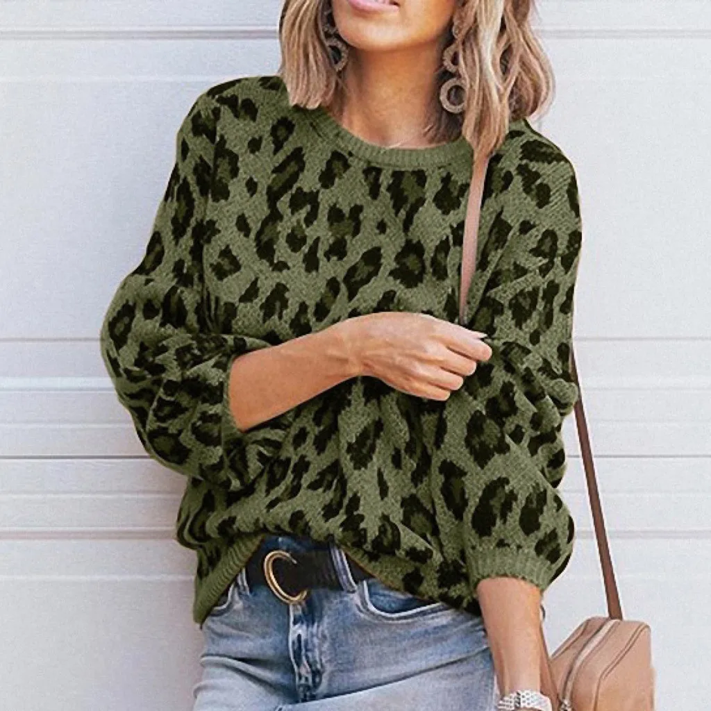SAGACE Fashion solid color long sleeve sweaters women warm winter femme loose knitted female clothes jumper Leopard | Женская одежда