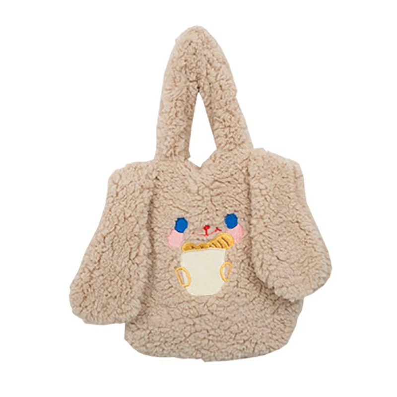 

Fashion Lamb Like Fabric Winter Warm Women's Handbag Cute Bear Cartoon Mini Shoulder Bag Casual Tote Bag