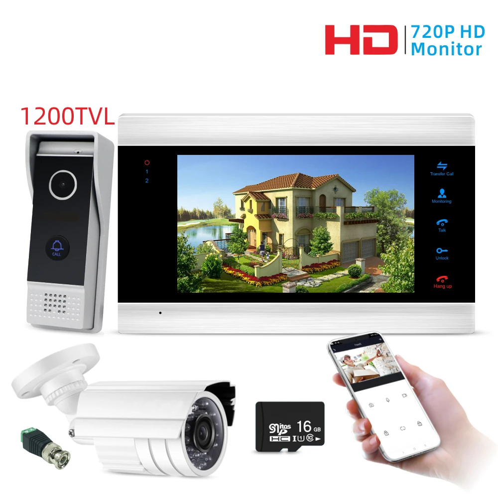 P203S1M706S1-C16G 7 дюймовый монитор проводной WiFi умный видео-домофон домашней безопасности Системы двери Динамик вызова Панель с CCTV Камера - Цвет: P203S1M706S1-C16G