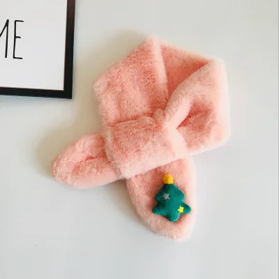 light pink Милый зимний детский шарф с искусственным кроличьим мехом на воротнике, роскошные брендовые шарфы для девочек, мягкий шейный платок, теплый плотный кроличий мех - Цвет: light pink