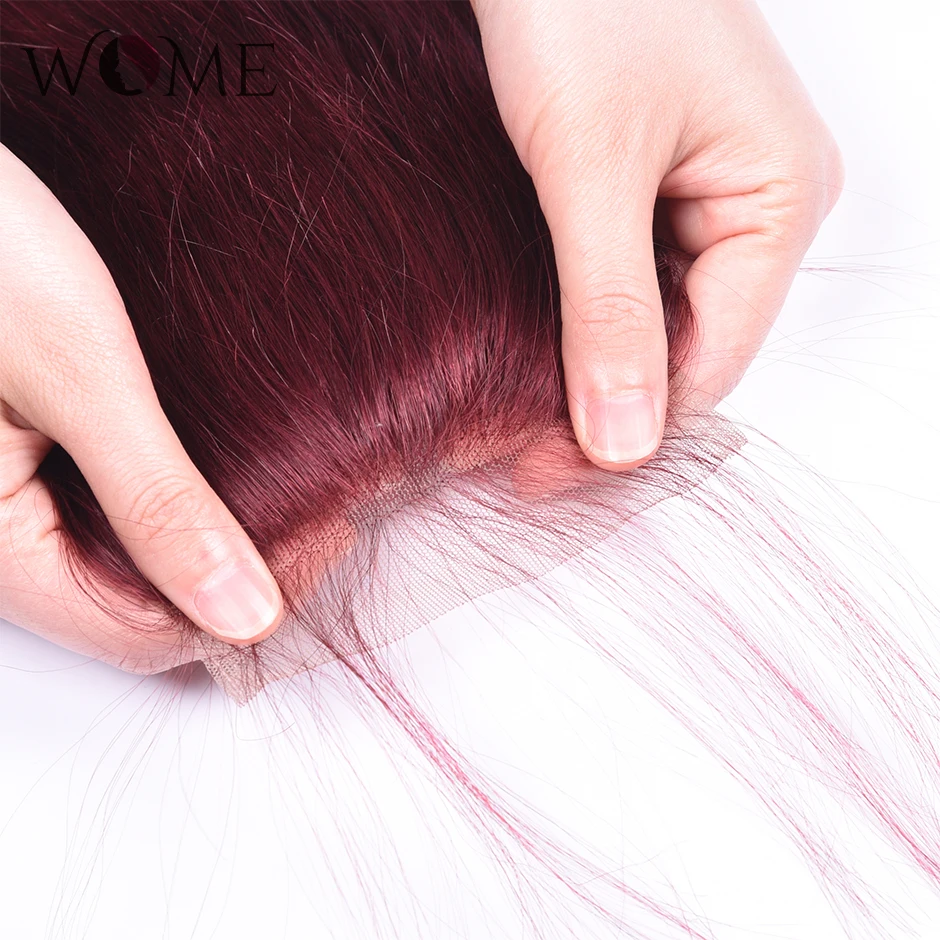 Женские малайзийские пряди с закрытием цвет красного вина 4 пучка прямых