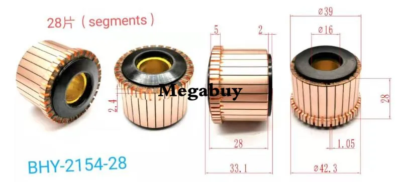 

16x39x33.1mm 28p Copper Bars Alternator Electric Motor Commutator Copper Commutator Armature Commutator