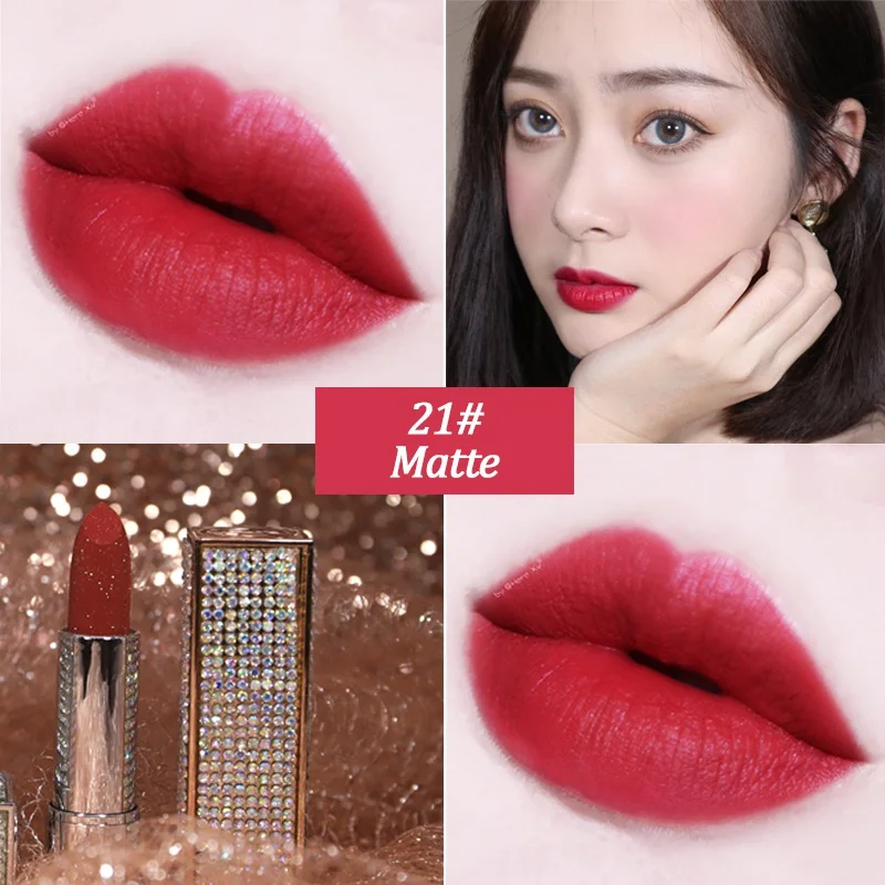 

Star Diamond Shining Packaging Matte Lipstick Lasting Waterproof Sexy Red Lipgloss Makeup Cosmetic Maquiagem new