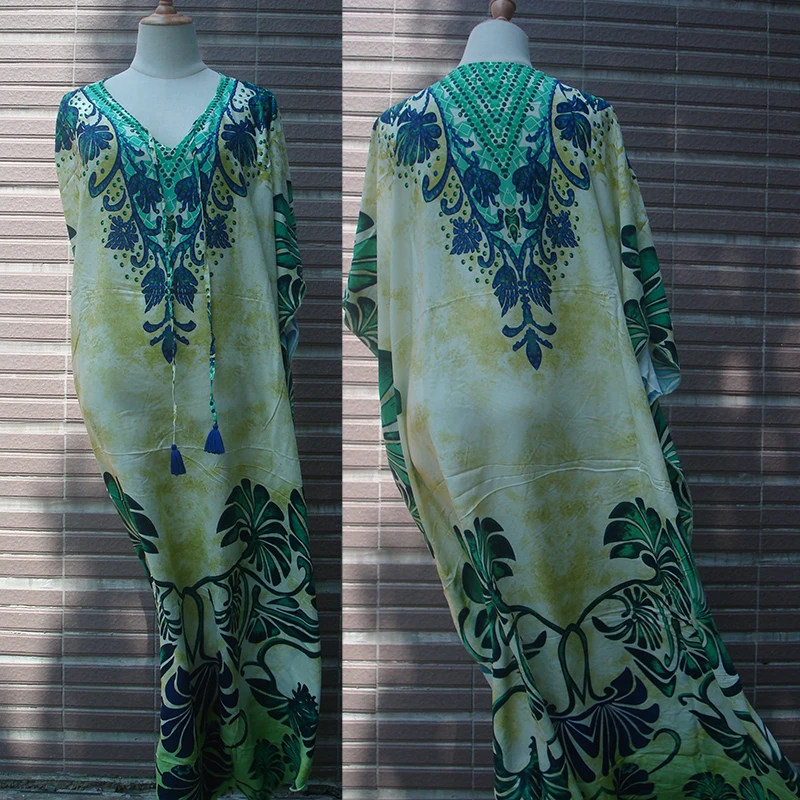 Пляжное платье-макси с принтом хлопковое длинное платье в стиле бохо пляжная