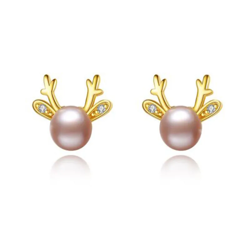 

Hot Selling 925 Sterling Silver Earrings Woman Cute Little Antlers Freshwater Pearl Jewelry Fashion Simple Gift for Friends