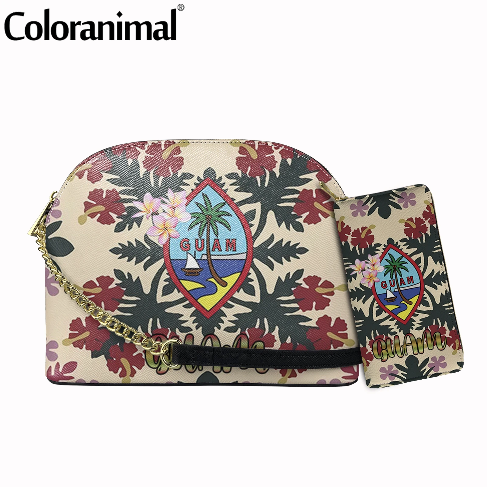 

Hot Selling Women 2Pcs Crossbody Bag Set With Wallet Guam Hibiscus Plumeria Printed Ladies Shoulder Bag Casual Leather Tote Bag