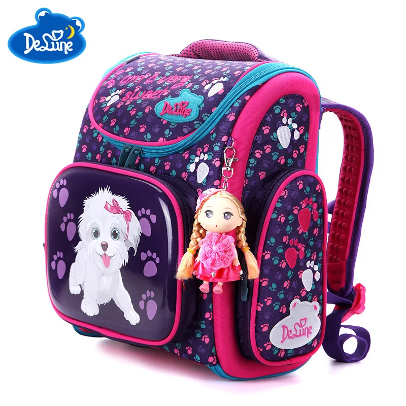 Delune брендовые рюкзаки для детей 1-4 лет с изображением животных, мультяшная собака, Сова, персонажи, школьная сумка, Детские ортопедические рюкзаки для мальчиков и девочек
