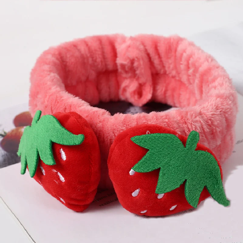 3D Клубничная повязка на голову с фруктами мягкая бархатная моющаяся лента для