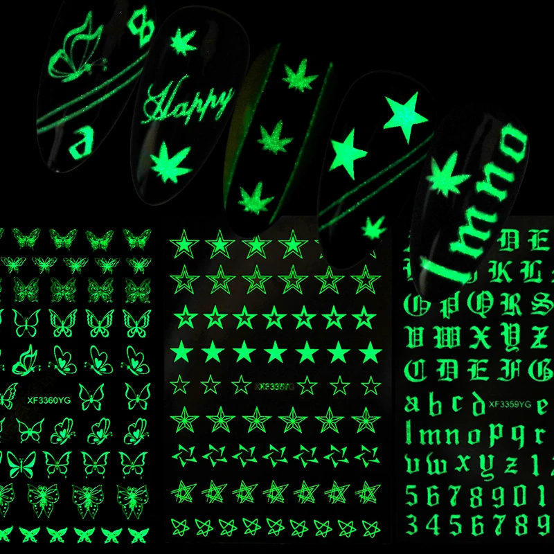 1 лист светящиеся 3D наклейки для ногтей кривые полосы линии звезды Переводные