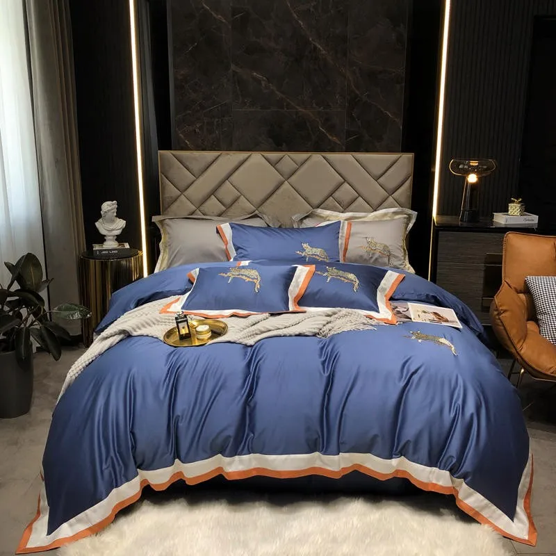 

Простой high-end светильник класса люкс с вышивкой в виде животных комплекты постельного белья леопардовой расцветки 1000TC египетского хлопка 4 ...