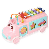 early educational shape matching cars multifunction 3 in 1 bus toy xylophone mobile toy baby music instrument toy kids xmas gift