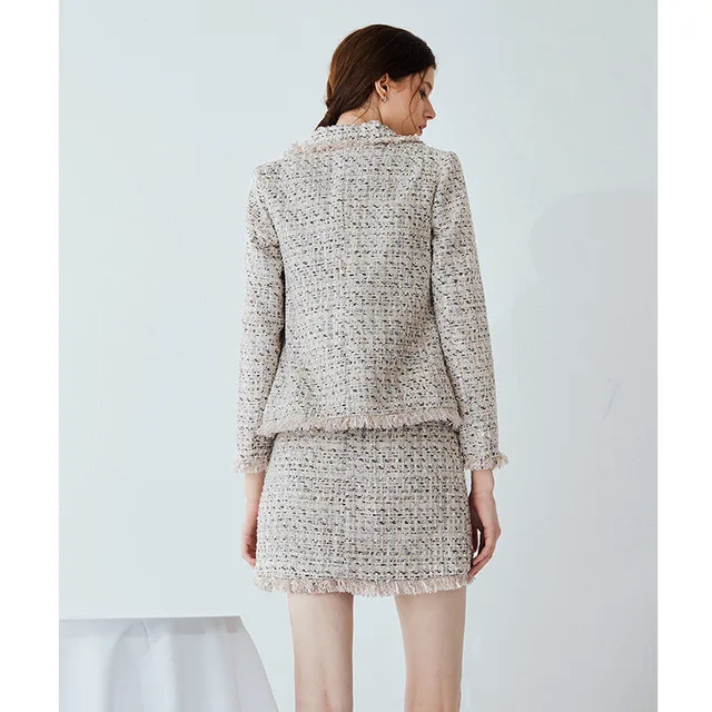 Женский твидовый костюм из двух предметов элегантный подиумный шерстяной пиджак
