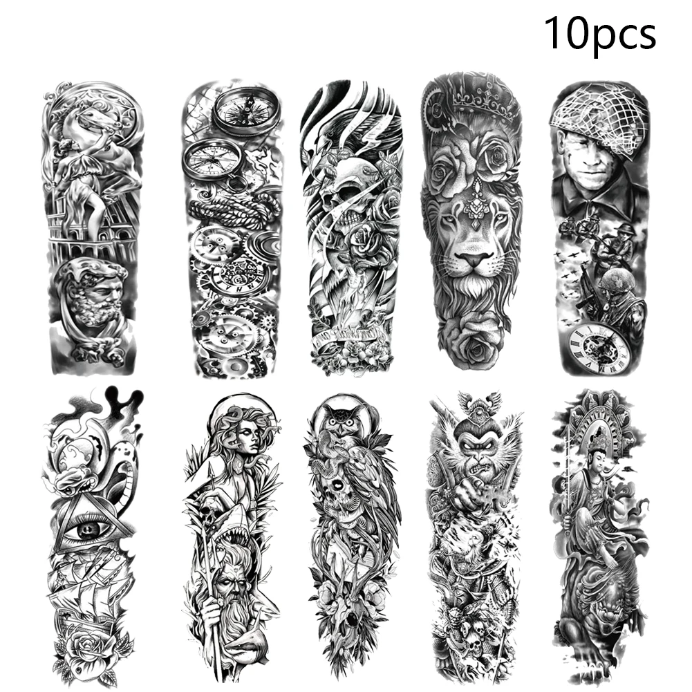 

Fake Tattoo Stickers Waterproof 3D Realistic Temporary Lion Pattern Design Tatoo For Body Large Arm Sleeve Tattoo Kits 10 PCS