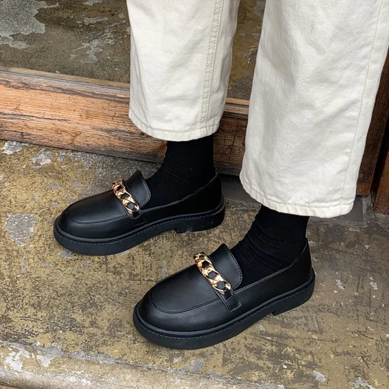 

Retro Woman Shoes Oxfords Soft All-Match Round Toe Loafers With Fur Casual Female Sneakers Shallow Mouth Flats British Style Sum