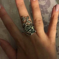 new classic ancient silver color rose flower floral shaped female ring for women party jewelry gift size 5 11