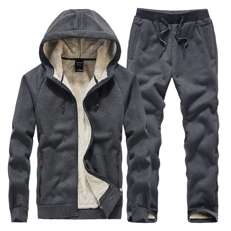 Large Size 8XL Autumn Winter Men Fleece Warm Tracksuit Zipper Hoodies + Pants 2-Piece Suit Thickening Warm Running Sportswear