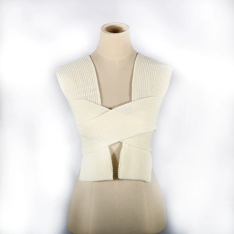 

Elegant Wild Y2K Sleeveless Knitted Crop Tops Summer Clothes for Women Vest Black Casual Female Pullover Sweater